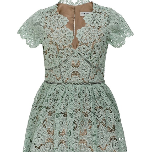 Self-Portrait Mint Floral Guipure Lace Mini Dress UK12/US8 - Picture 2 of 11